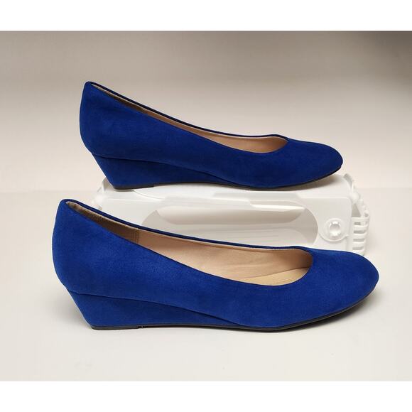 DREAM PAIRS Royal Blue Women's Pump Wedge Heel Round Toe Slip On Shoes US 9.5M - Picture 9 of 12